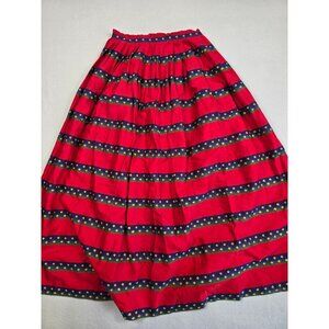 Vintage Cullinane Womens Red Striped Floral Maxi Skirt Size 4 100% Cotton Small